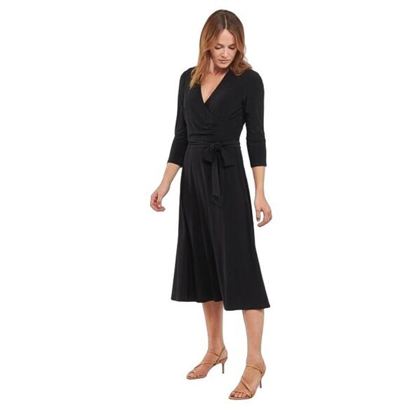 Lauren by Ralph Lauren Dresses & Skirts - LAUREN Ralph Lauren Women's Black Belted V-Neck Fit & Flare Dress